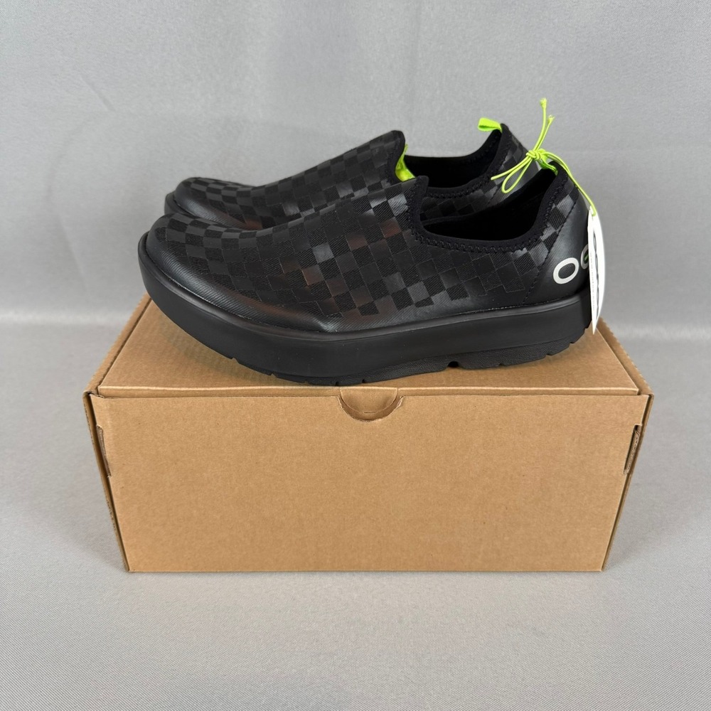 Oofos OOmg Eezee LTD Recovery Sneakers Womens 6.5 Black Checker Slip-On Shoe NIB
